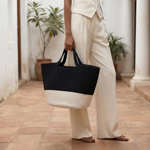 Camille handwoven cotton cord shoulder bag by Leila front view