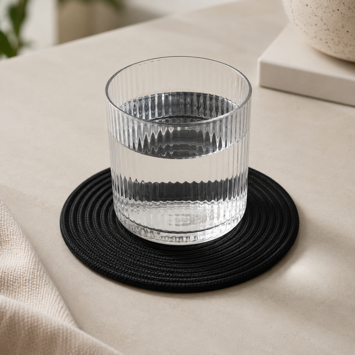 Noir cotton cord coaster by Leila Lanka