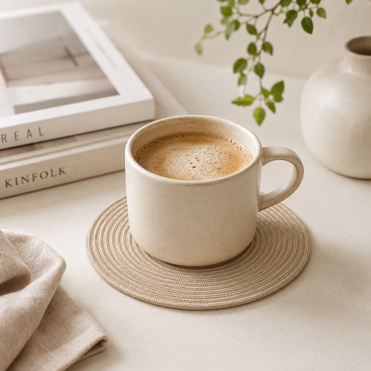 Oat cotton cord coaster by Leila Lanka