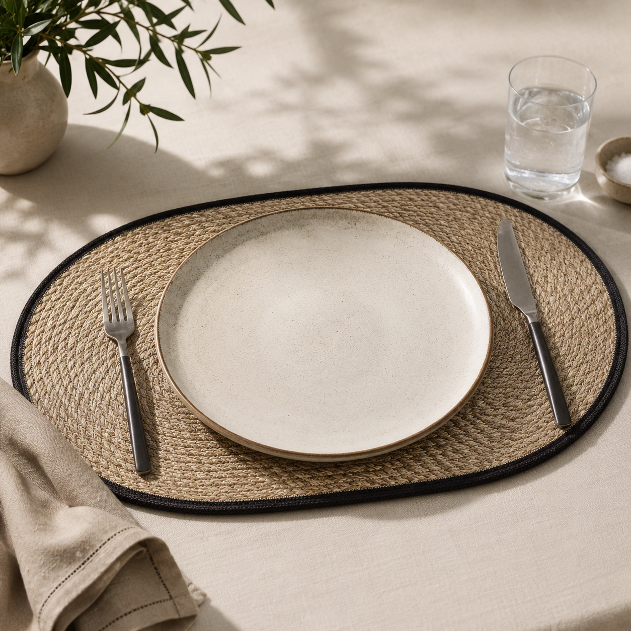 The Braided Jute Border Oval Table Mat