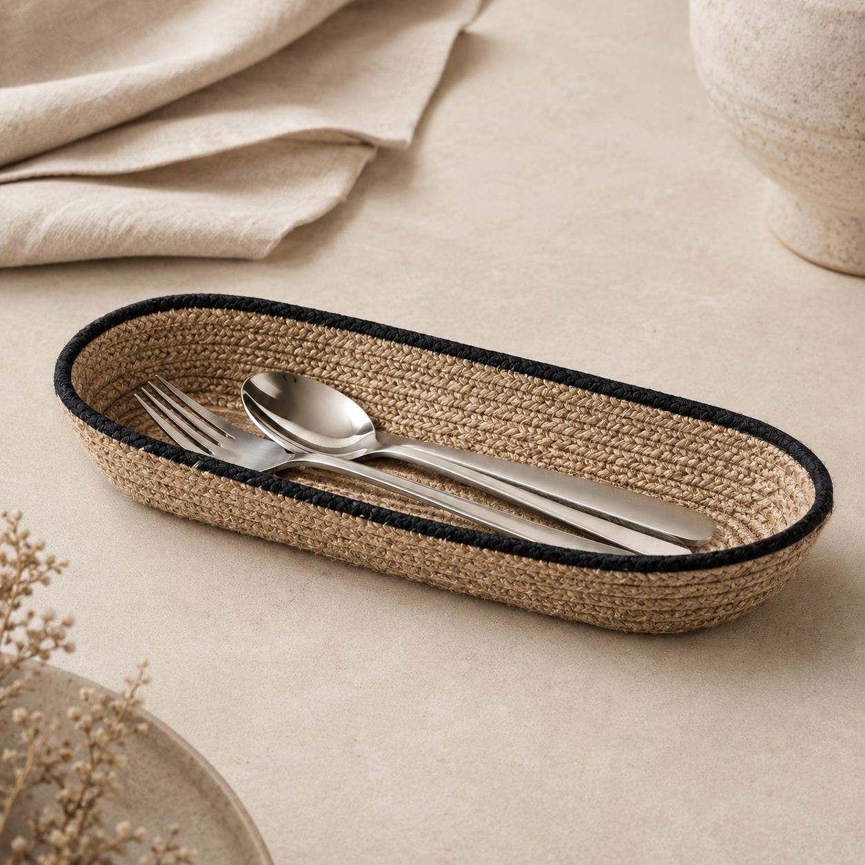 The Braided Jute Cutlery Holder