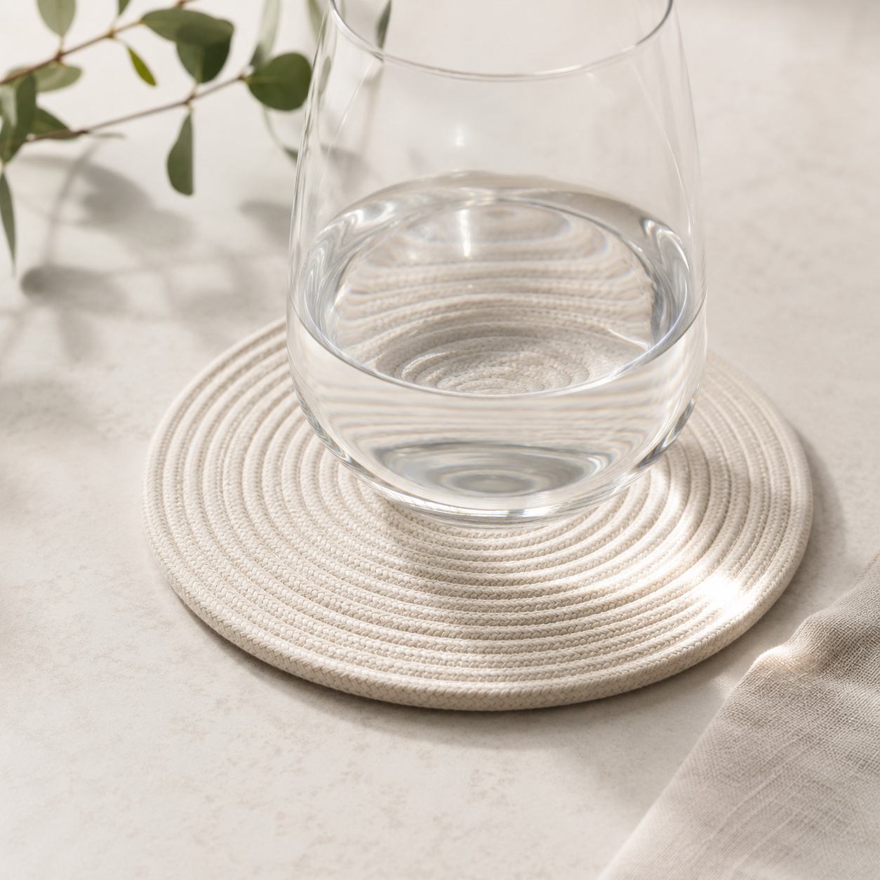 Alabaster cotton cord coaster by Leila Lanka
