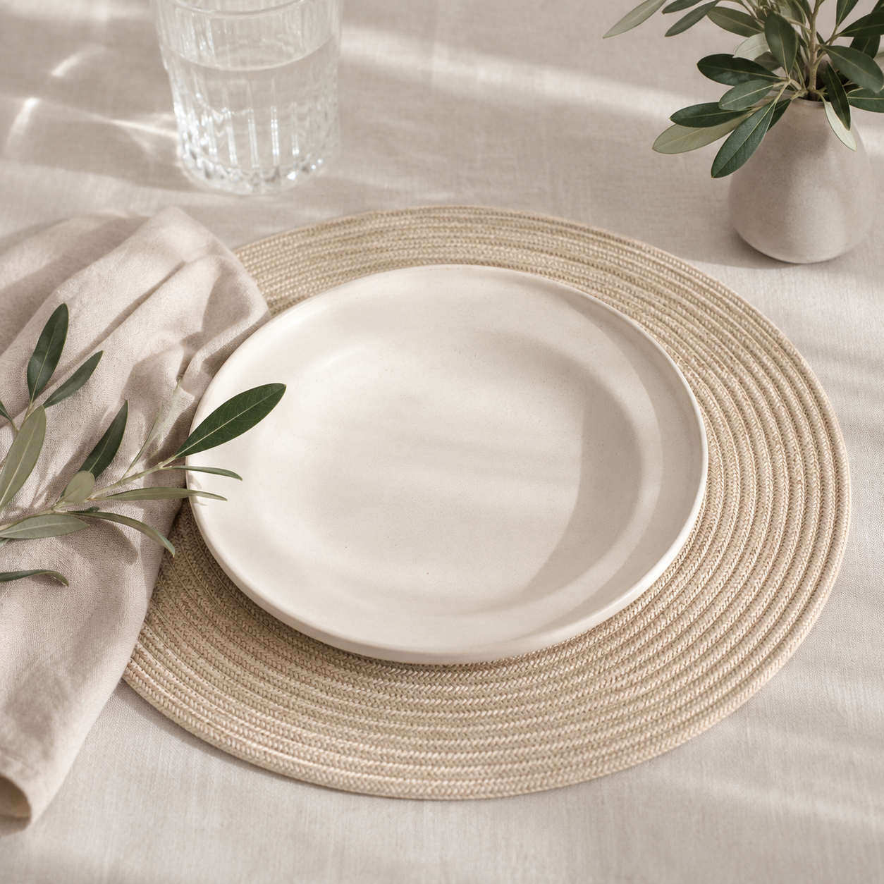 Oat round cotton cord table mat by Leila Lanka