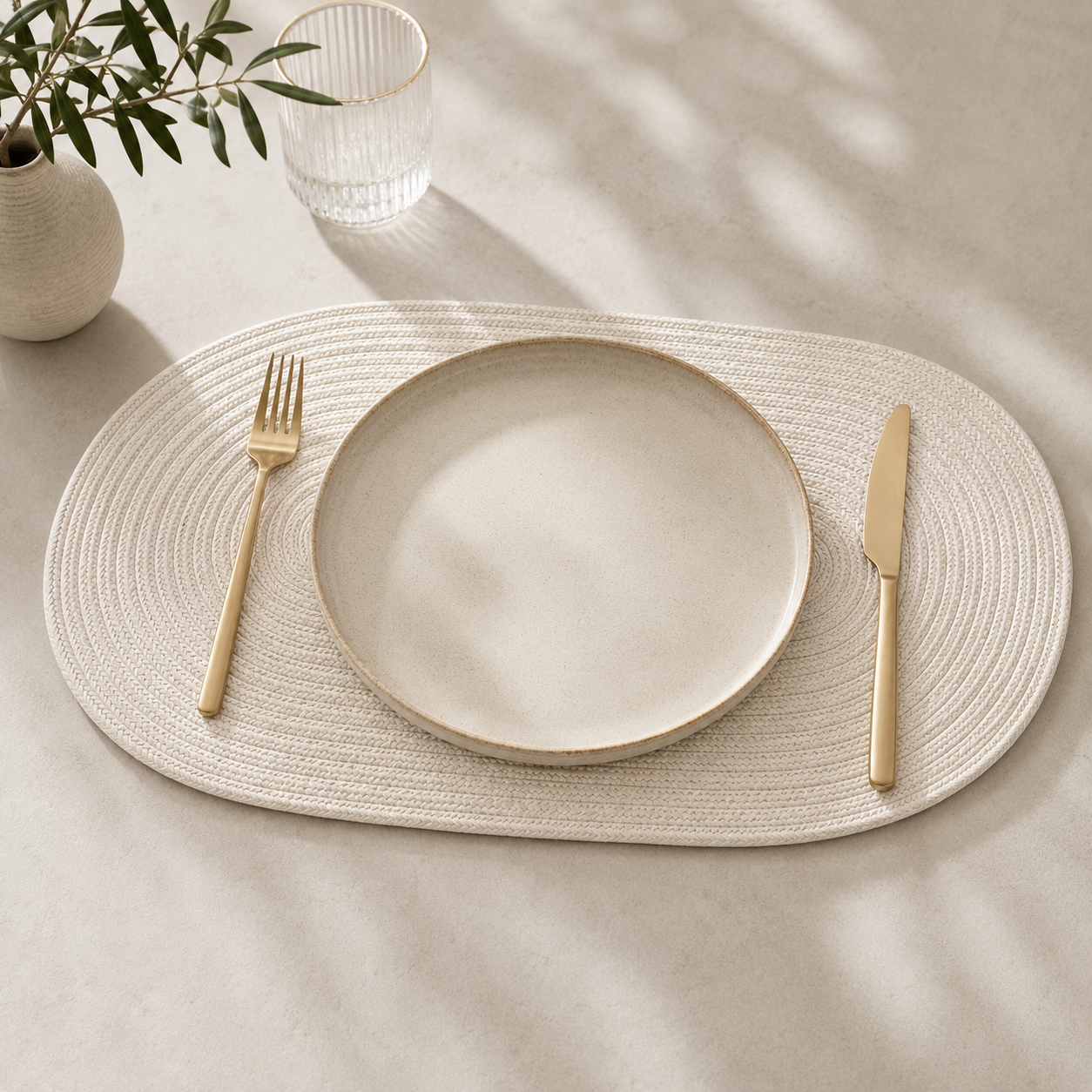 Oval cotton cord dining table set