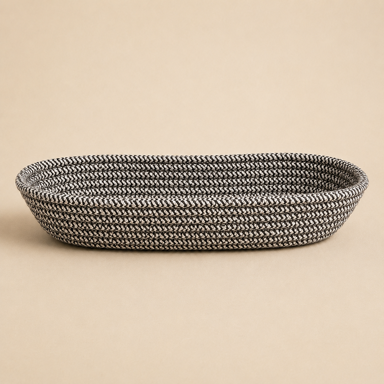 Monochrome black and white cotton cord cutlery holder by Leila Lanka