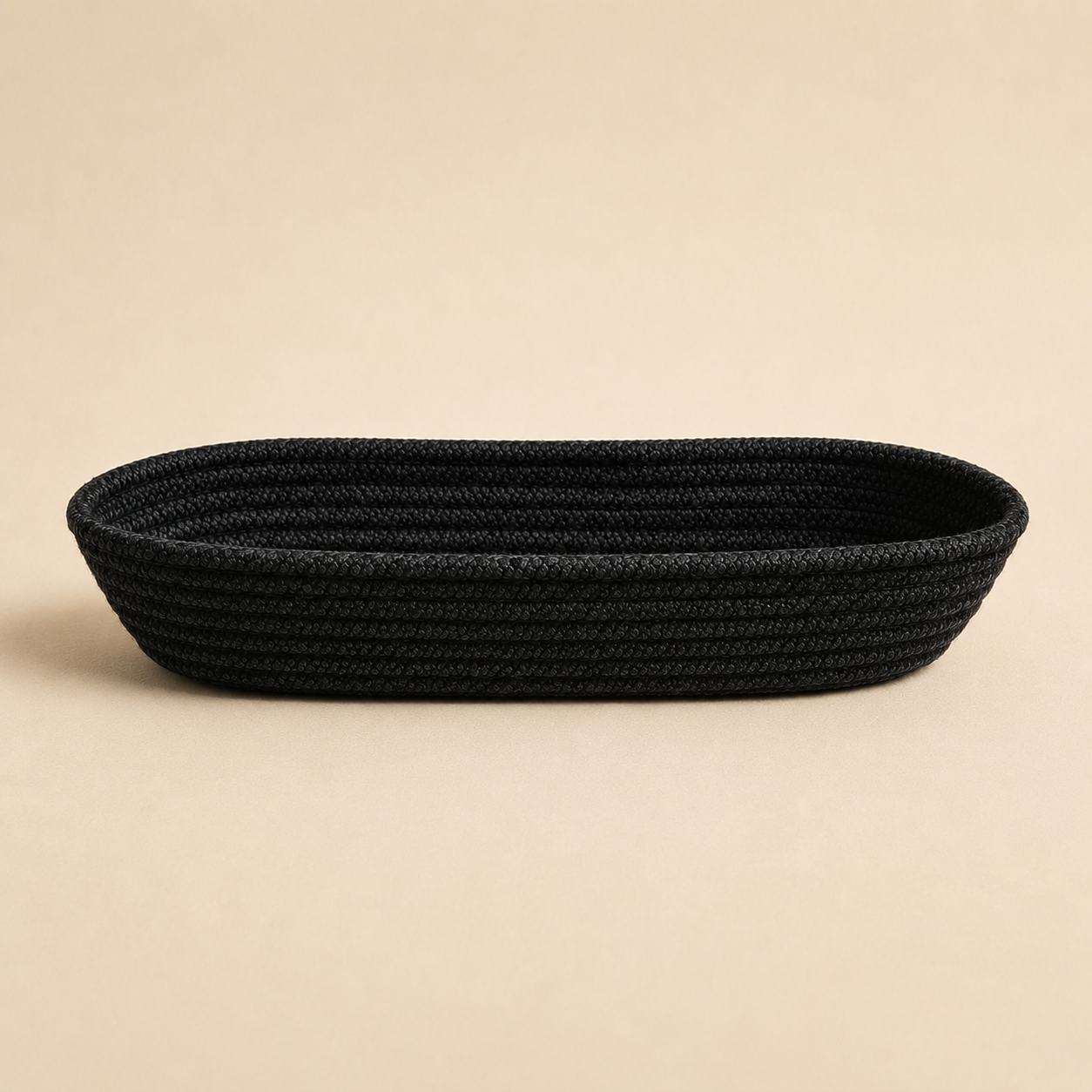 Noir black cotton cord cutlery holder front view by Leila Lanka
