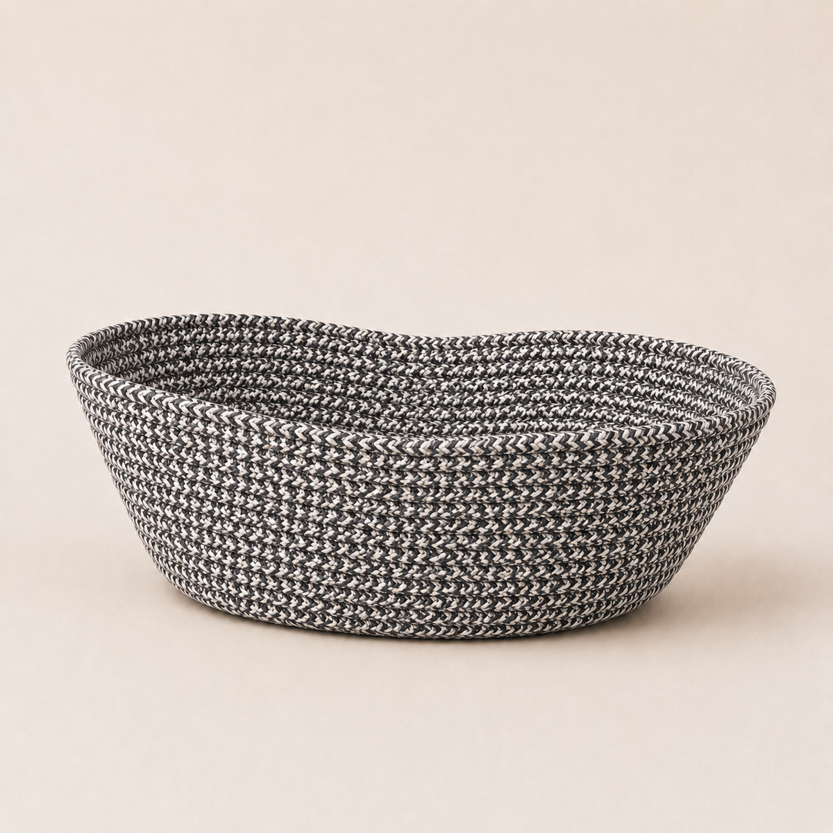 Monochrome black and white handwoven cotton cord fruit basket
