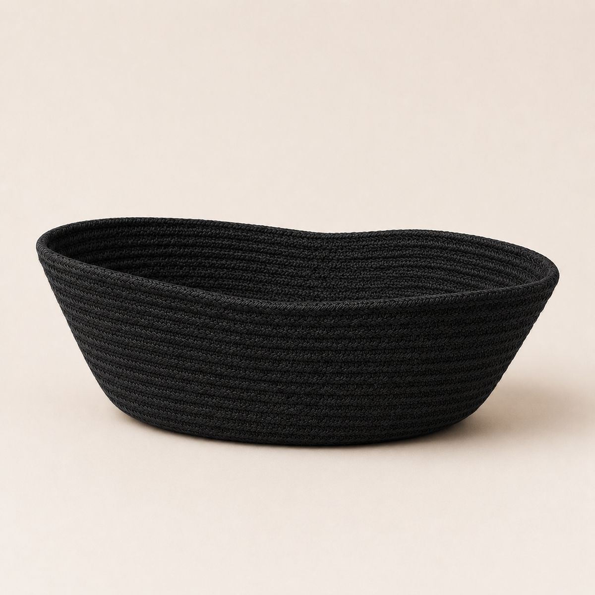 Solid black handwoven cotton cord fruit basket