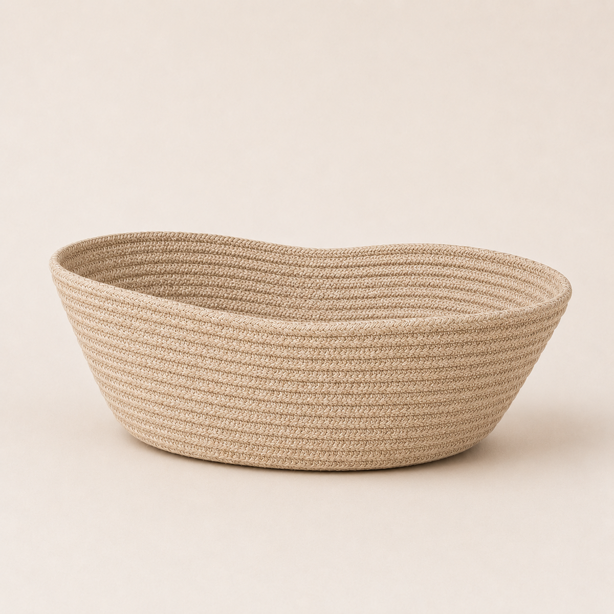 Solid beige handwoven cotton cord fruit basket