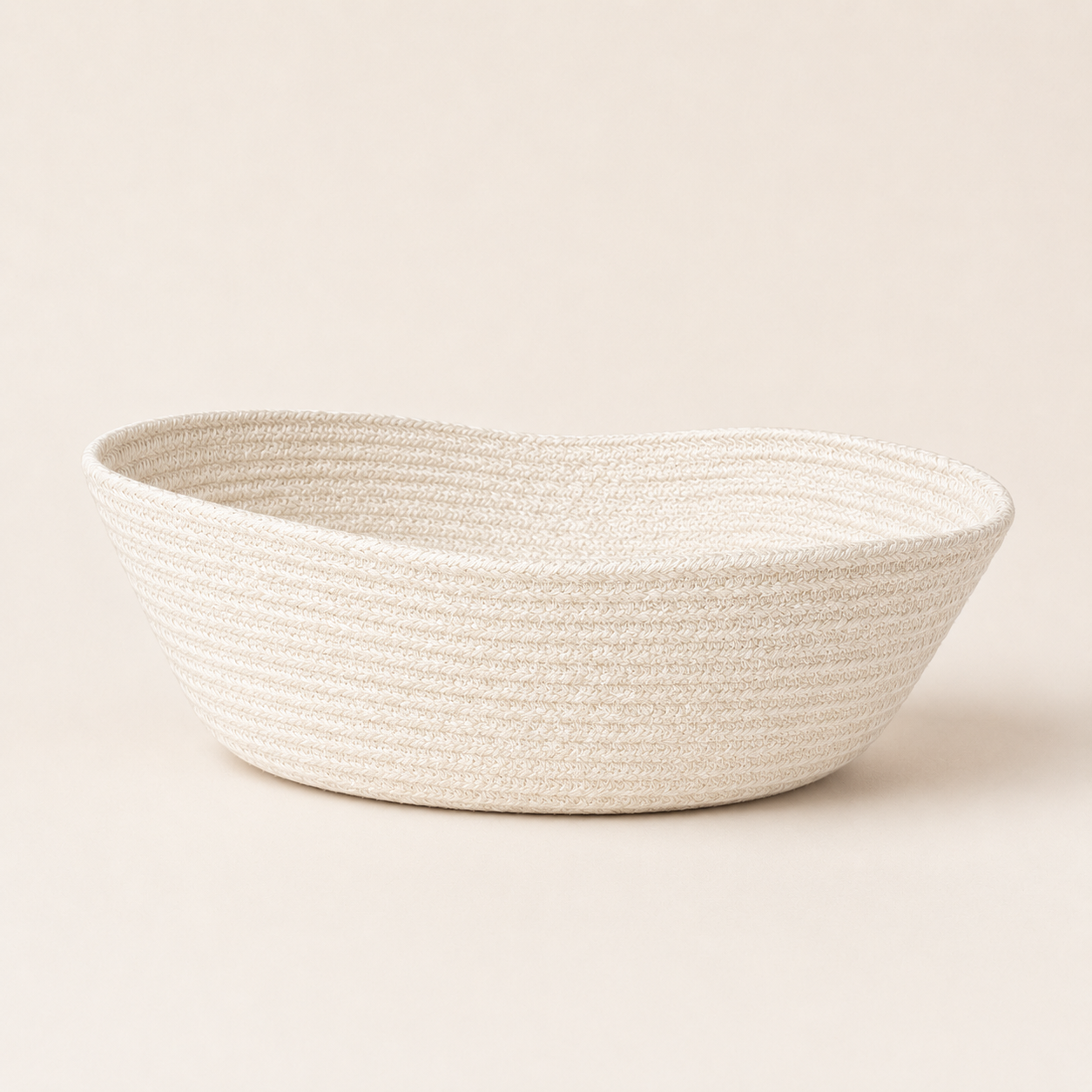 Solid off-white handwoven cotton cord fruit basket
